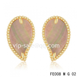Fake Van Cleef & Arpels Sweet Alhambra Leaf Yellow Earrings,Brown Mother-Of-Pearl